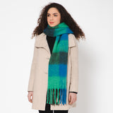Brushed Checkered Print Scarf - Blue Green