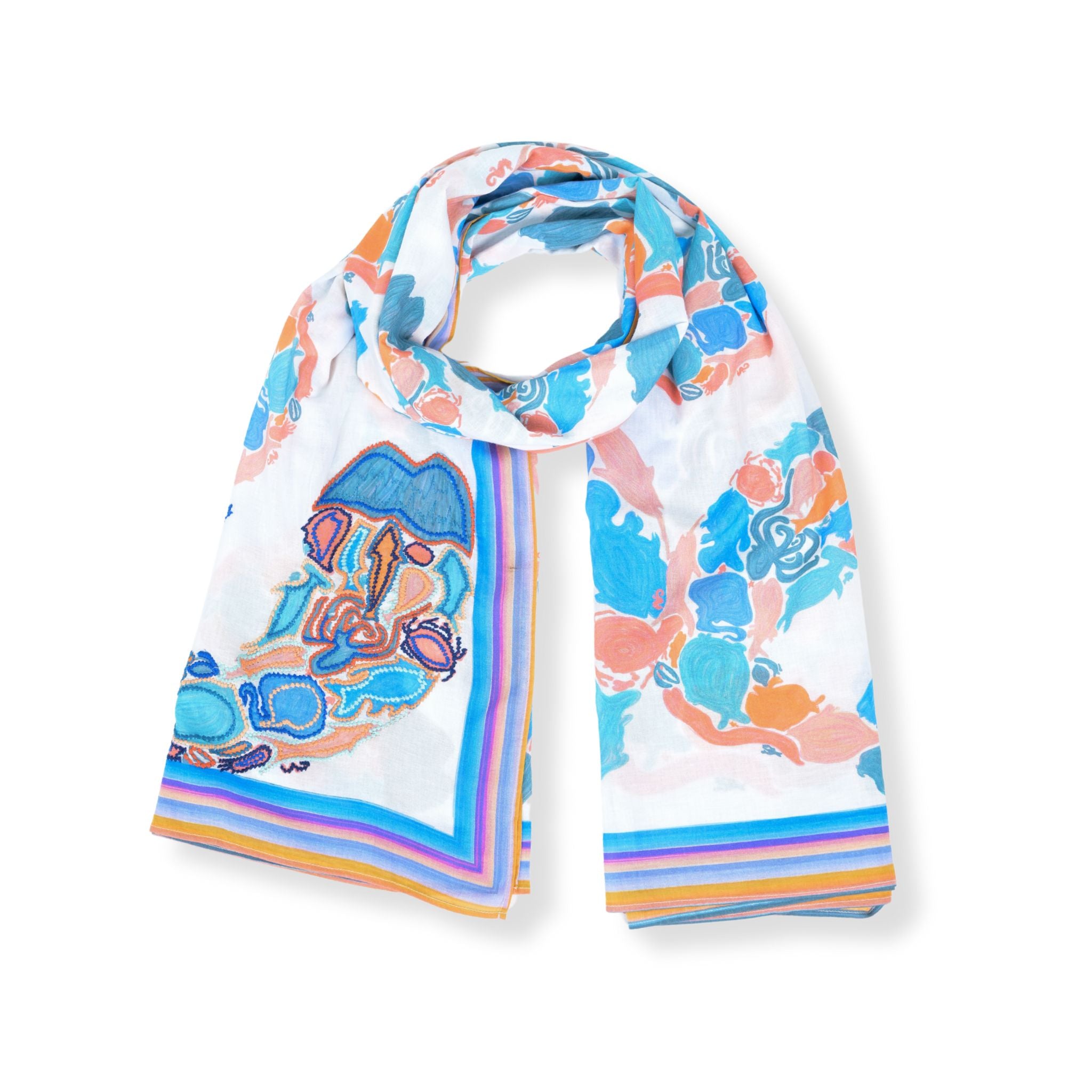 FISH PRINT SCARF - BLUE ORANGE
