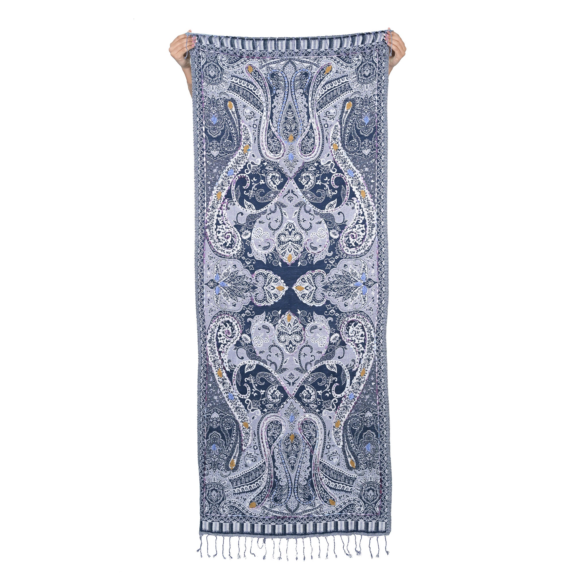 Regal Paisley Woven Scarf - Navy