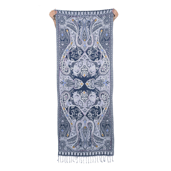 Regal Paisley Woven Scarf - Navy