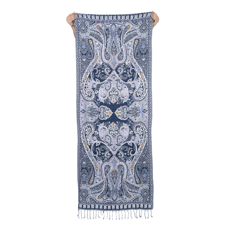 Regal Paisley Woven Scarf - Navy