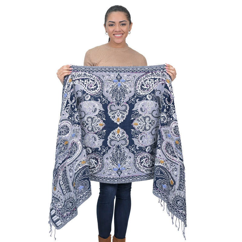 Regal Paisley Woven Scarf - Navy