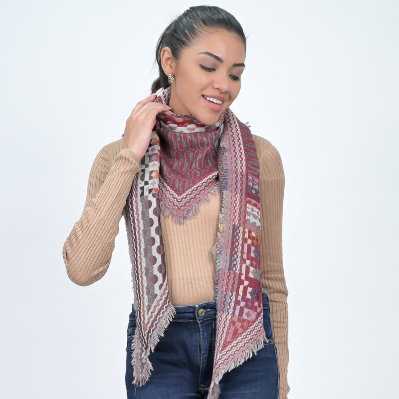 Bohemian Dreams Wool Cotton Blend Scarf - Wine