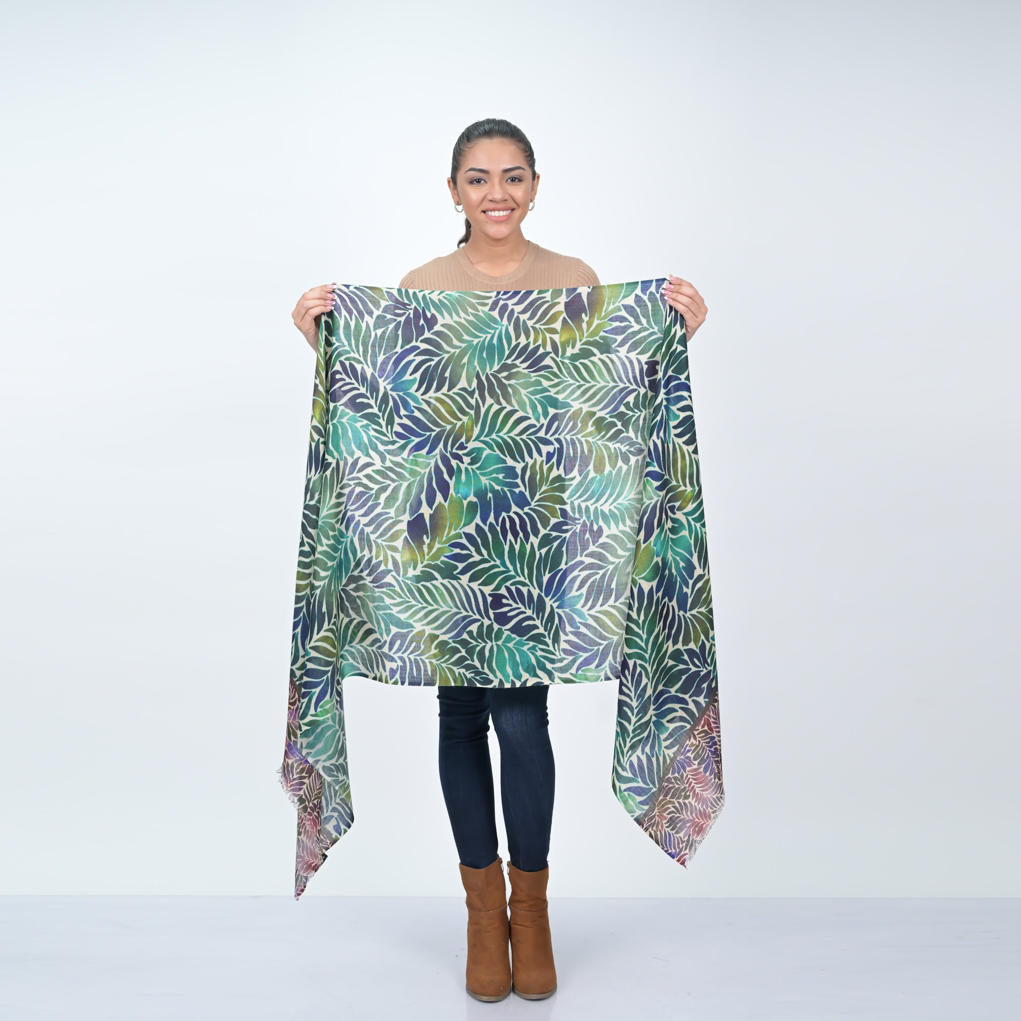 Enchanting Fern Scarf - Blue Green