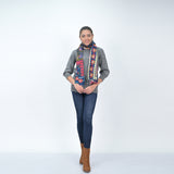 Songbird Rectangle Wool Scarf - Blue Red