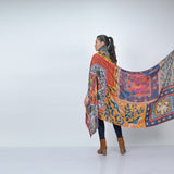 Songbird Rectangle Wool Scarf - Orange Green