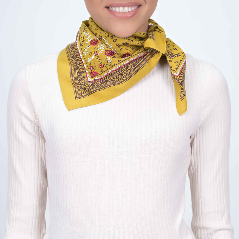 Ditsy Floral Embroidered Bandana - Antique Moss