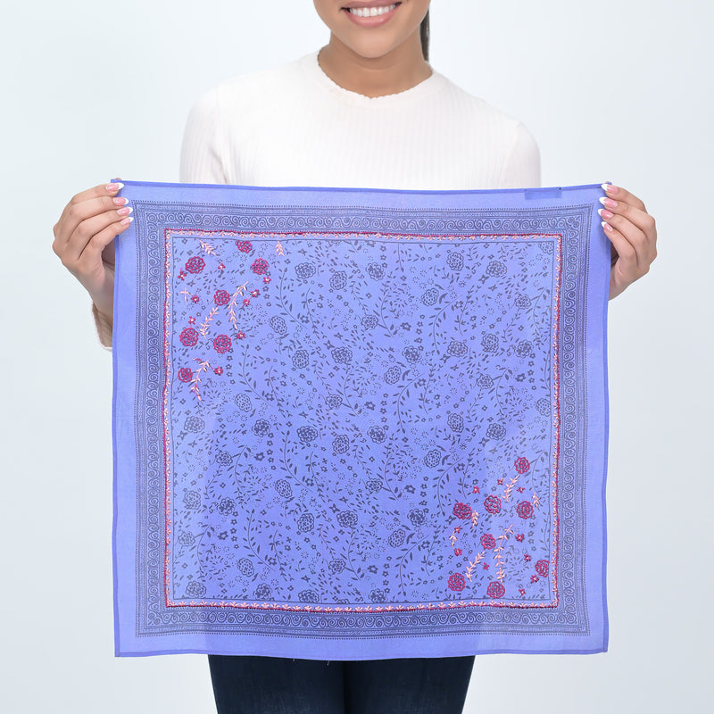 Ditsy Floral Embroidered Bandana - Sapphire Blue