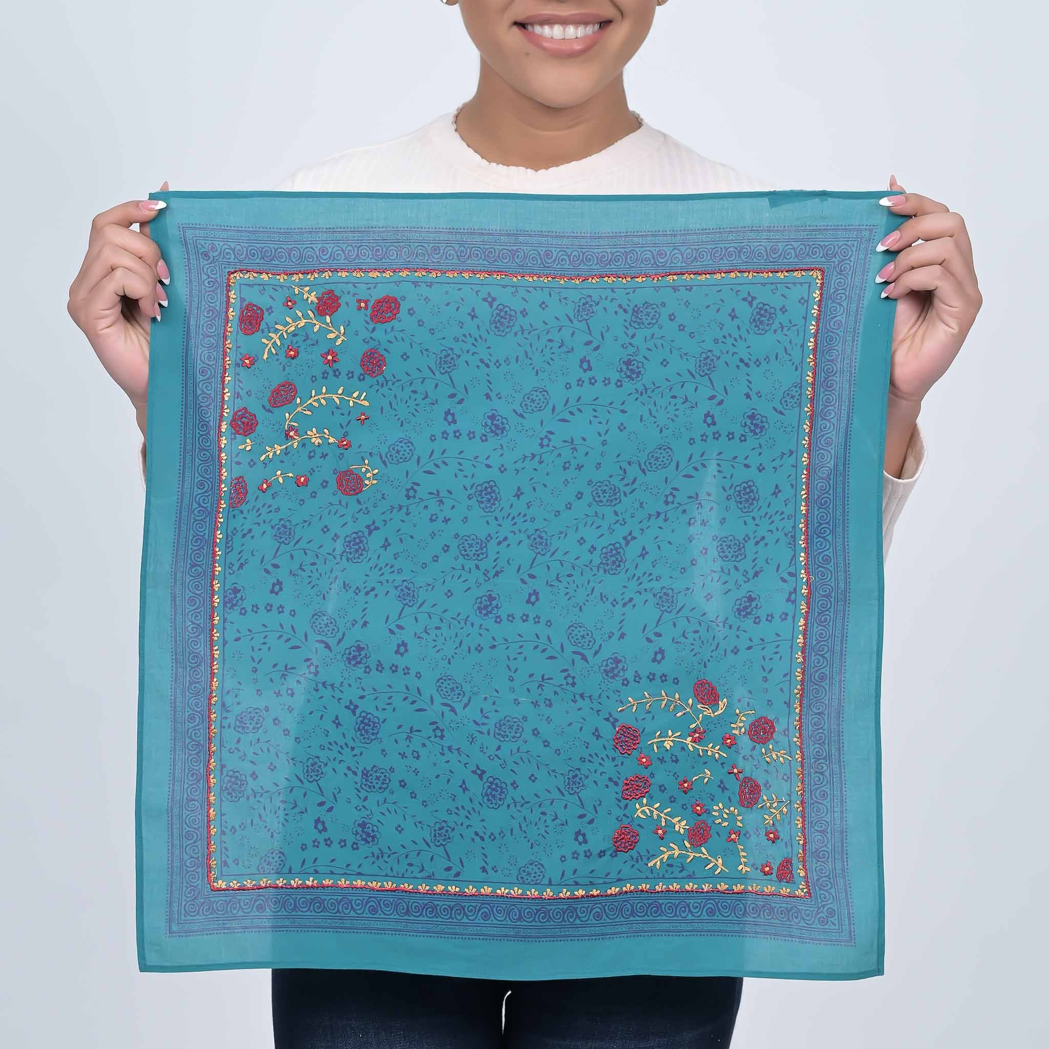 Ditsy Floral Embroidered Bandana - Teal