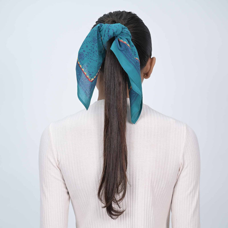 Ditsy Floral Embroidered Bandana - Teal