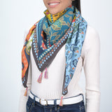 Luxe Divine Mosaic Silk Scarf - Cedar Brown