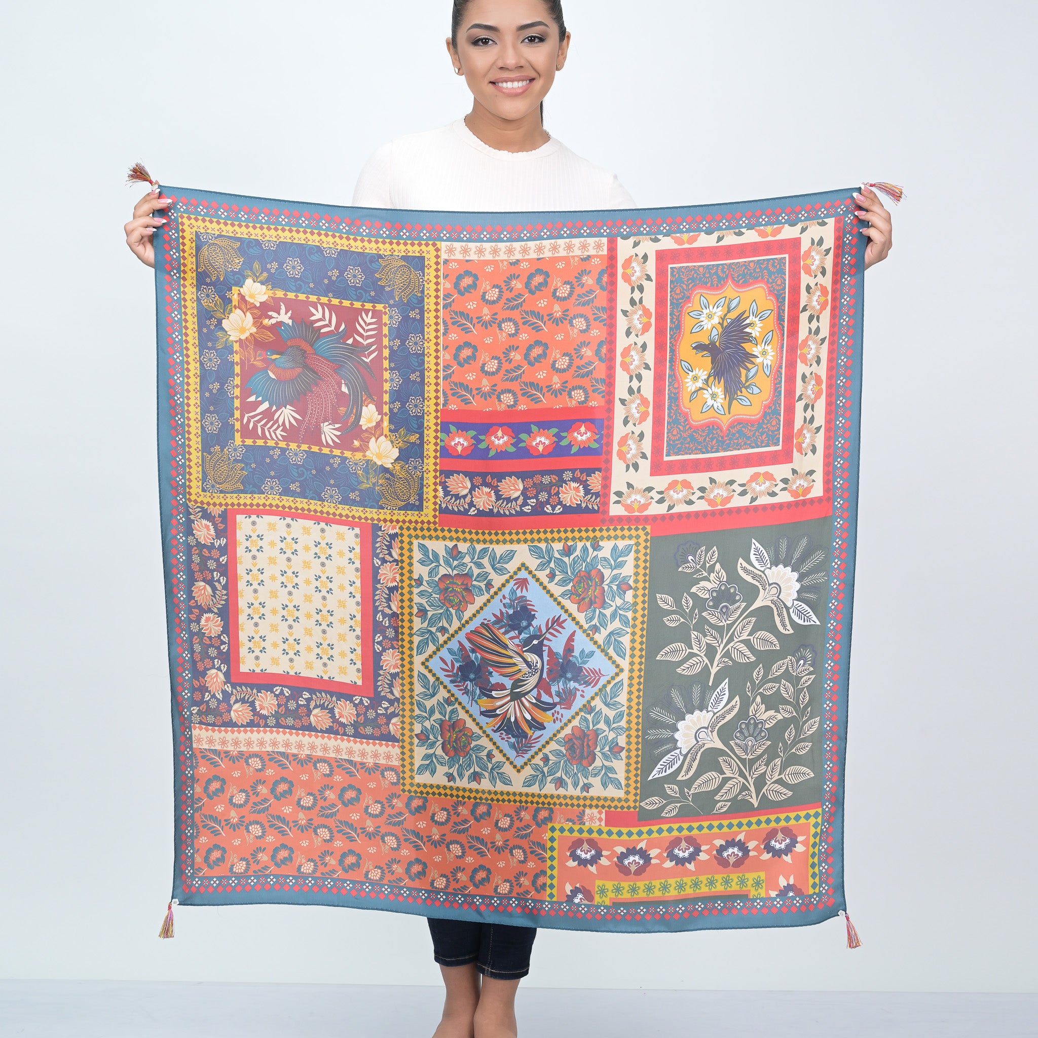 Luxe Divine Mosaic Silk Scarf - Grey