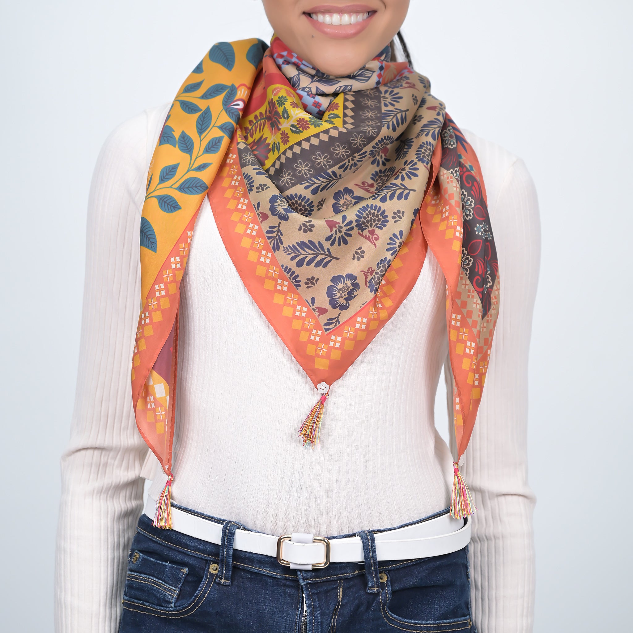 Luxe Divine Mosaic Silk Scarf - Orange