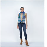 Magnolia Flower Silk Wool Scarf - Blue