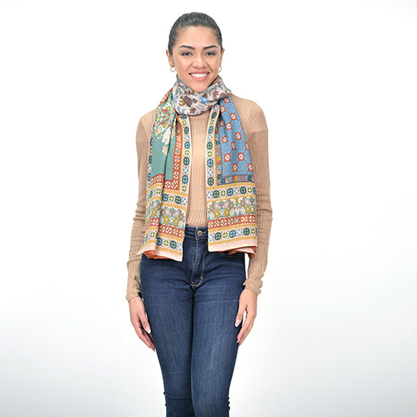 Magnolia Flower Silk Wool Scarf - Orange