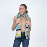 City Lines Stripe Embroidered Scarf - Blue Bonnet