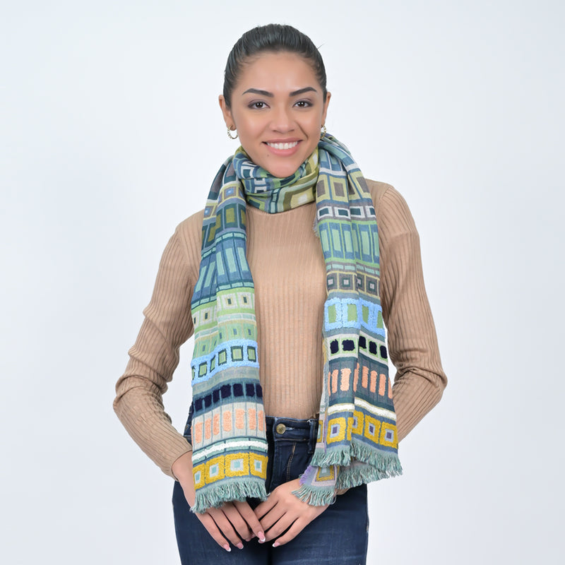 City Lines Stripe Embroidered Scarf - Blue Bonnet