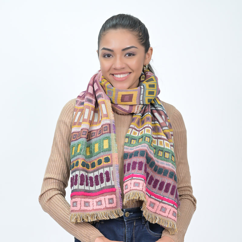 City Lines Stripe Embroidered Scarf - Moss Green