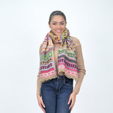 City Lines Stripe Embroidered Scarf - Moss Green