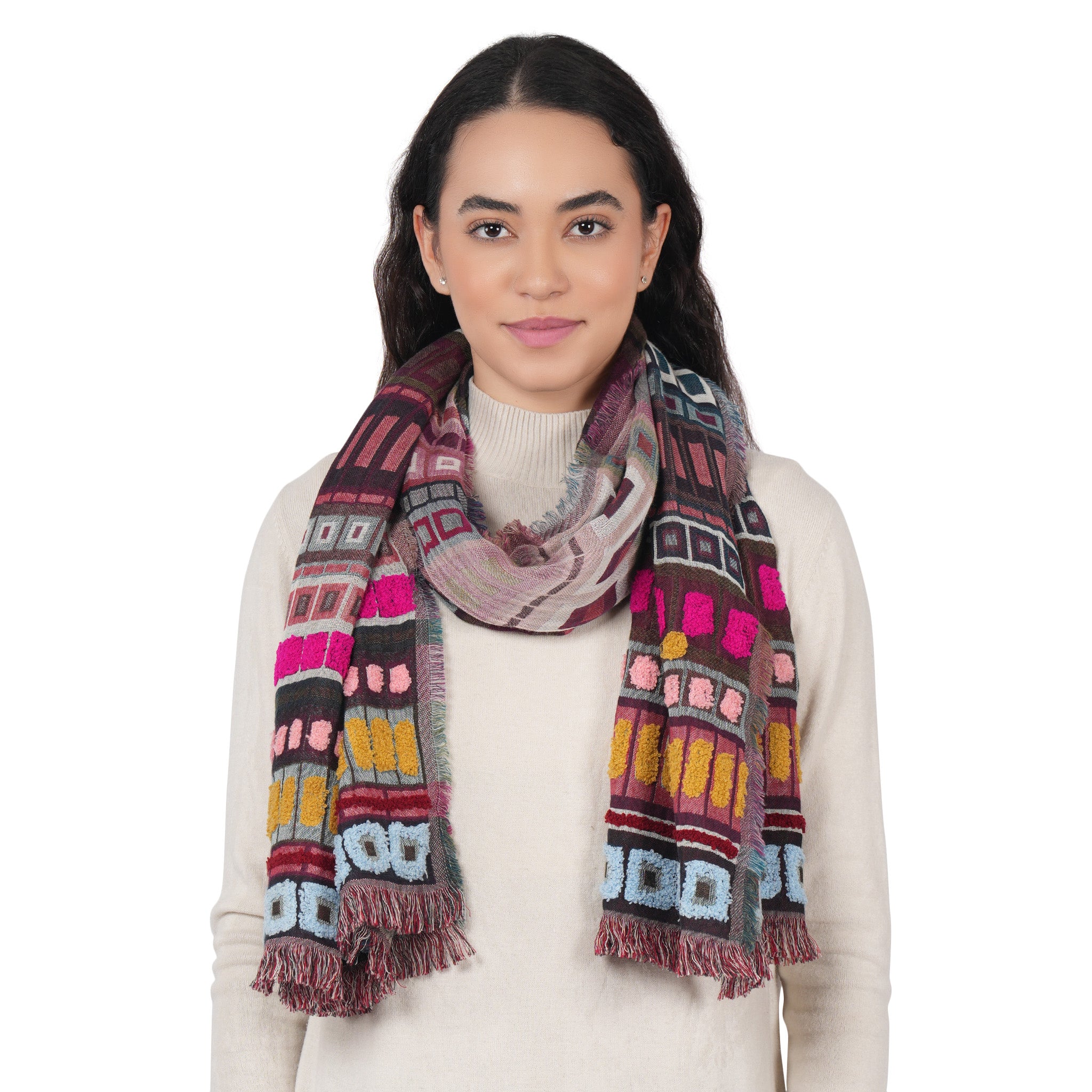 City Lines Woven Scarf - Wine