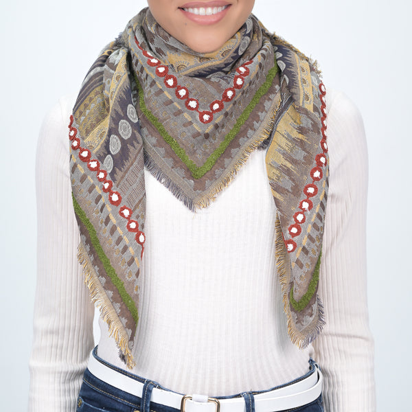 Looming Visions Woven Abstract Scarf - Weathered Teak