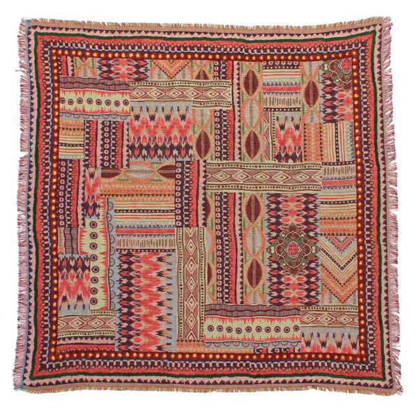 Looming Visions Woven Abstract Square Scarf - Currant Red