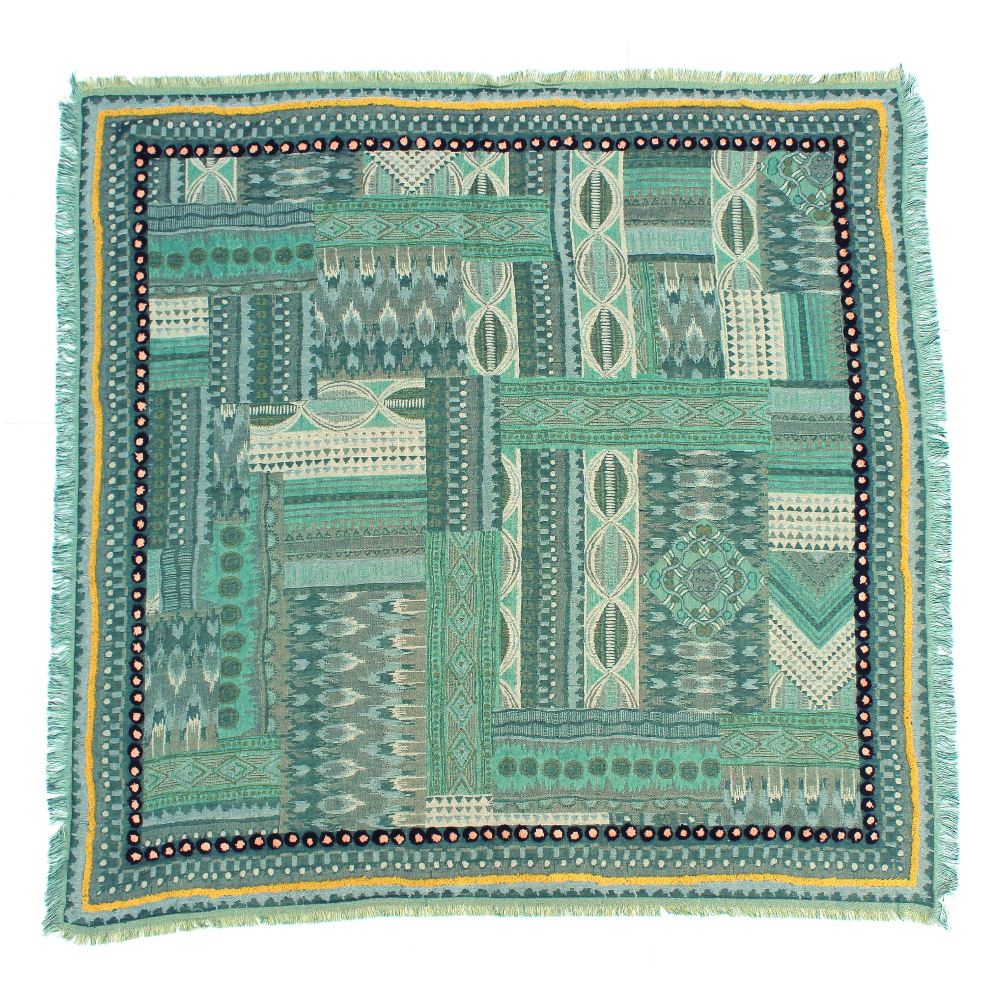 Looming Visions Woven Abstract Square Scarf - Turquoise