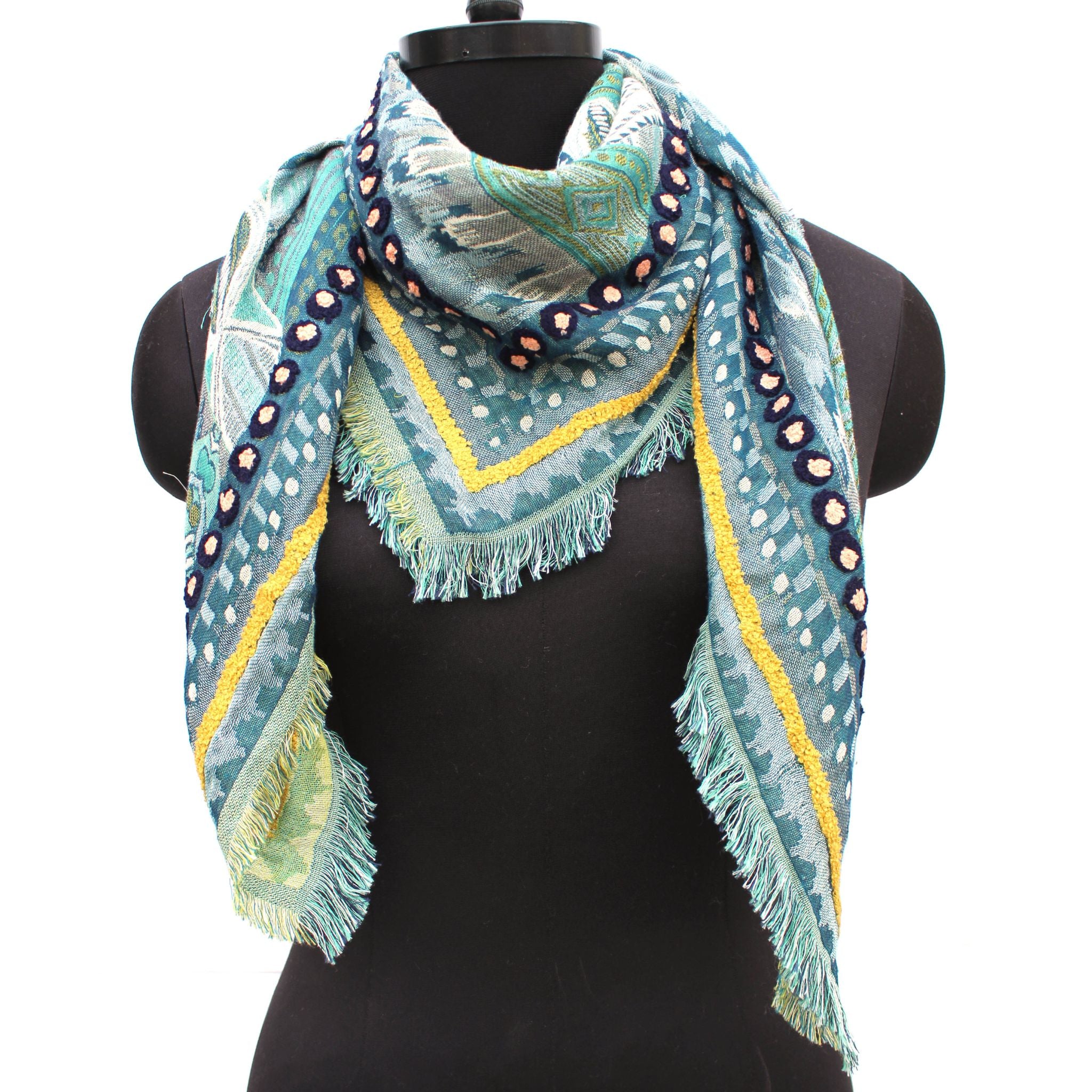 Looming Visions Woven Abstract Square Scarf - Turquoise