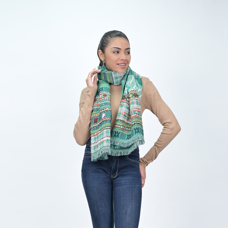 Winter Magic Embroidered Scarf - Pine Green