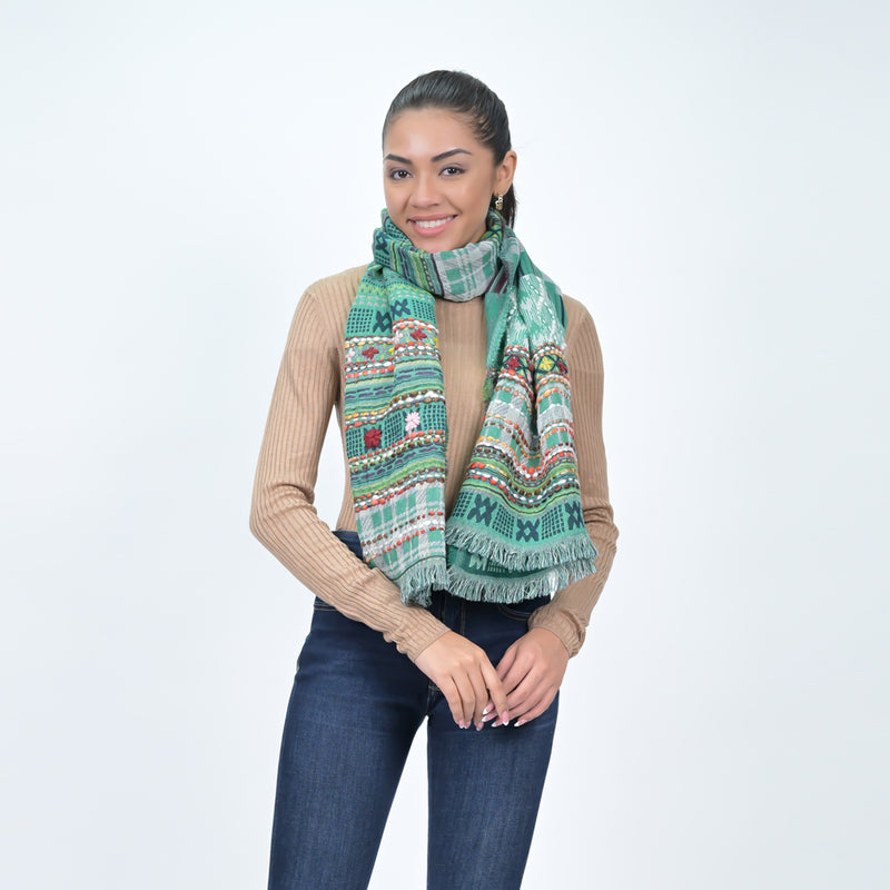 Winter Magic Embroidered Scarf - Pine Green