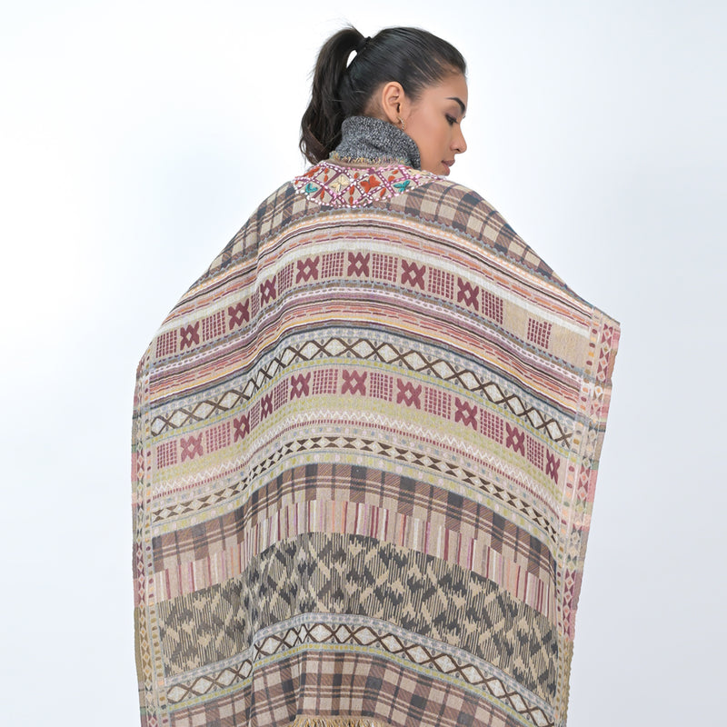 Savannah Western Embroidered Poncho - Brown Rice