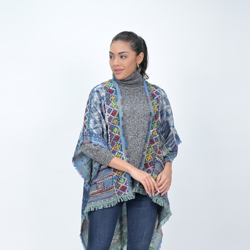 Savannah Western Embroidered Poncho - Ink Blue