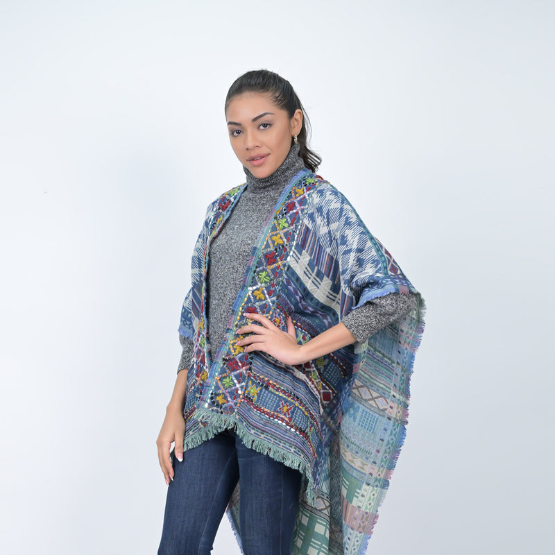 Savannah Western Embroidered Poncho - Ink Blue