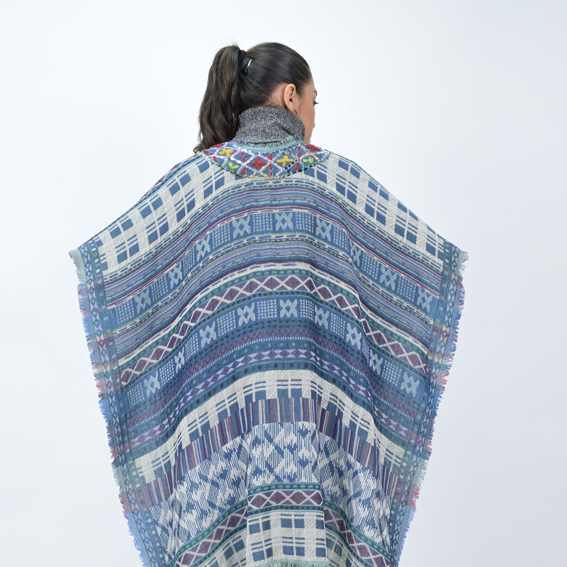 Savannah Western Embroidered Poncho - Ink Blue