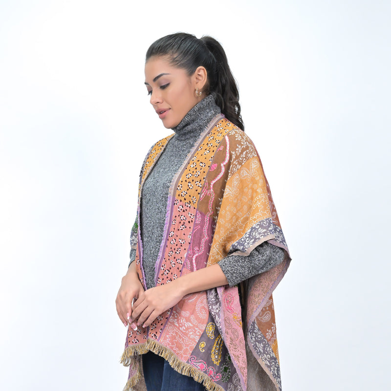 Paloma Multicolor Paisley Poncho - Gold Flake