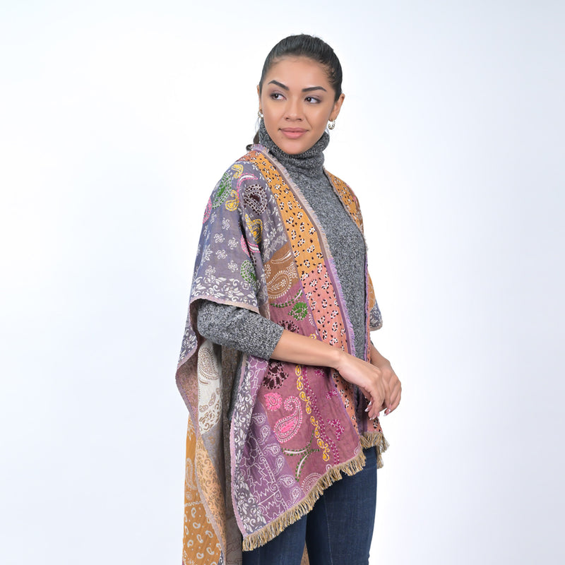 Paloma Multicolor Paisley Poncho - Gold Flake