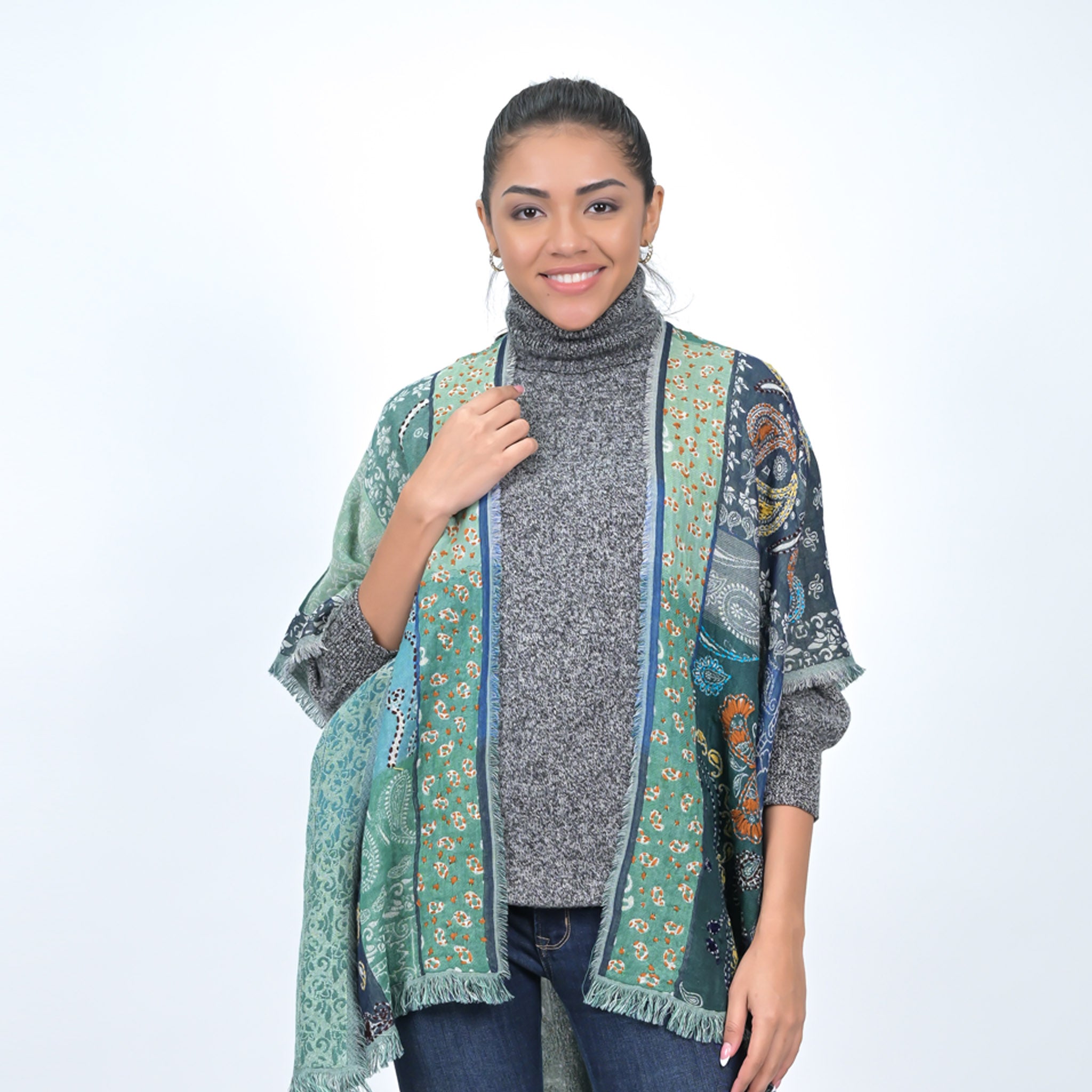 Paloma Multicolor Paisley Poncho - Green