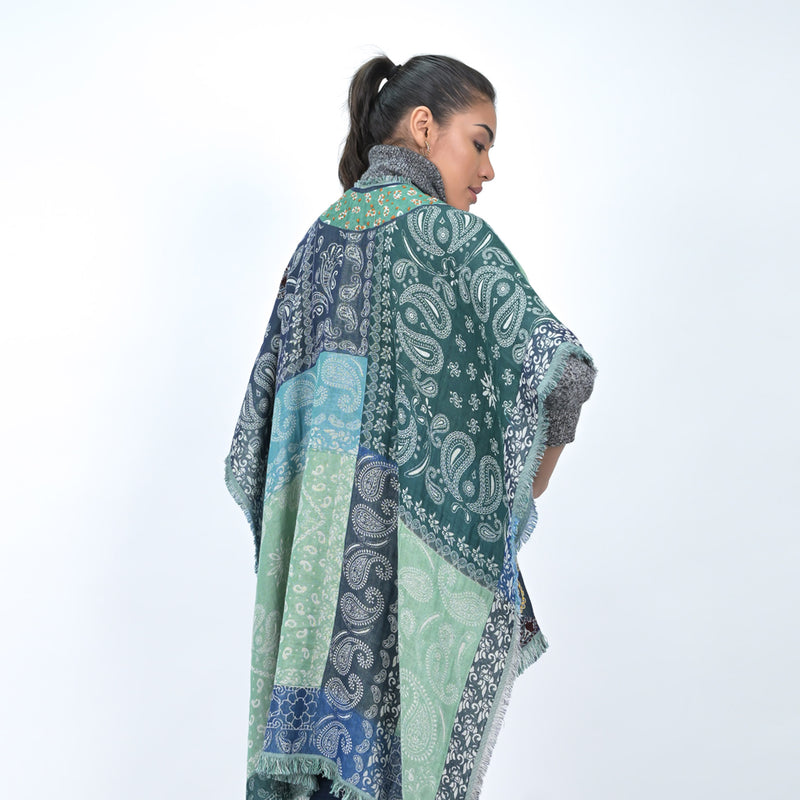 Paloma Multicolor Paisley Poncho - Green