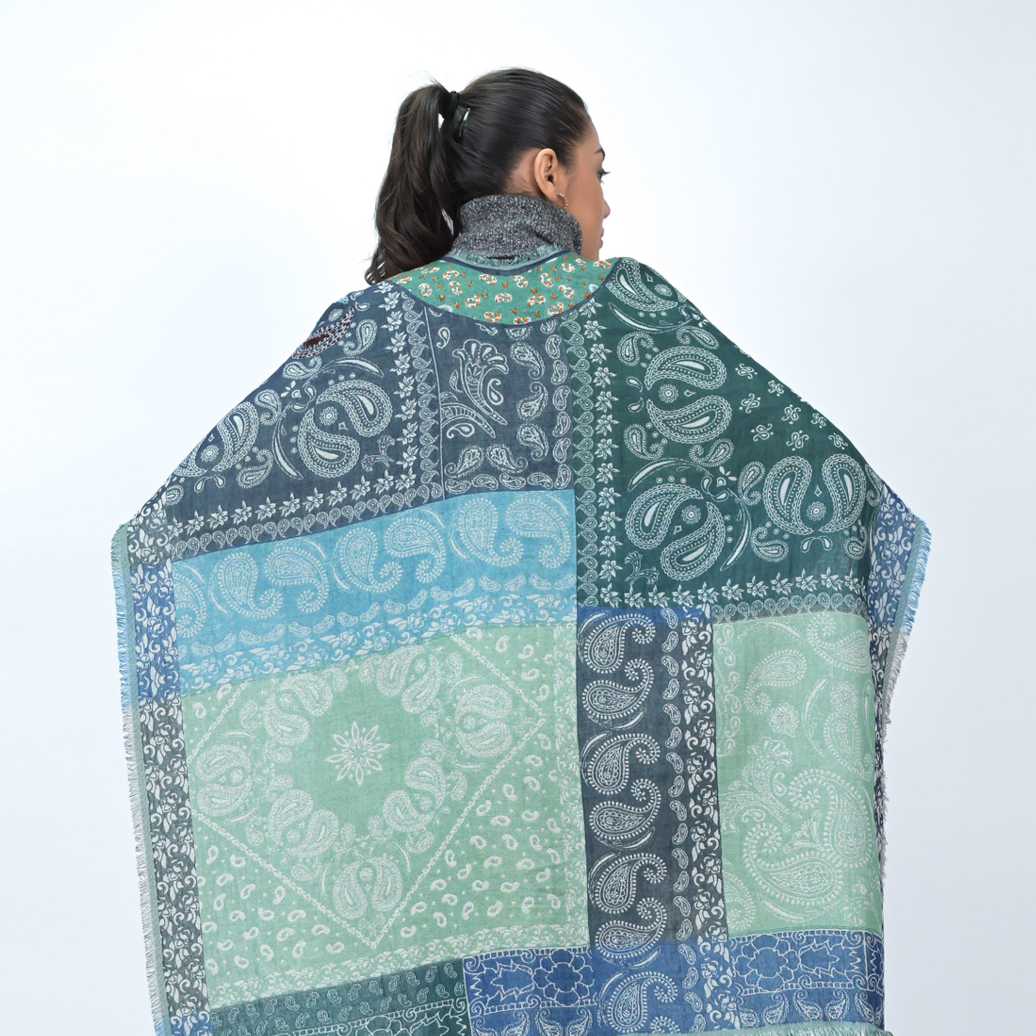 Paloma Multicolor Paisley Poncho - Green