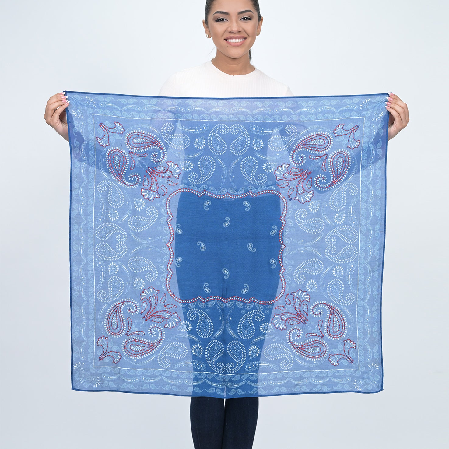 Eternal Essence Paisley Square Scarf - Ink Blue