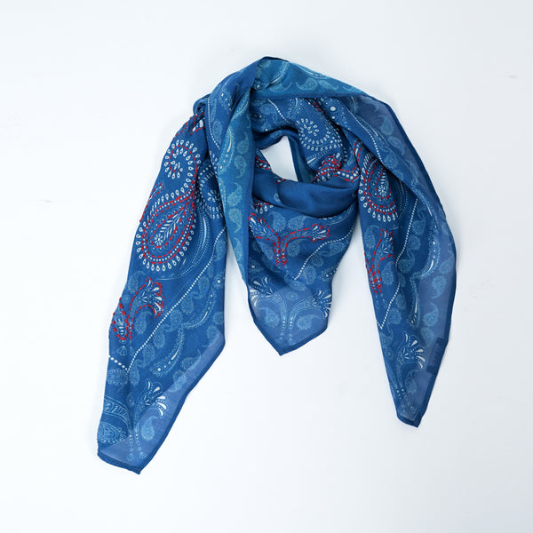 Eternal Essence Paisley Square Scarf - Ink Blue