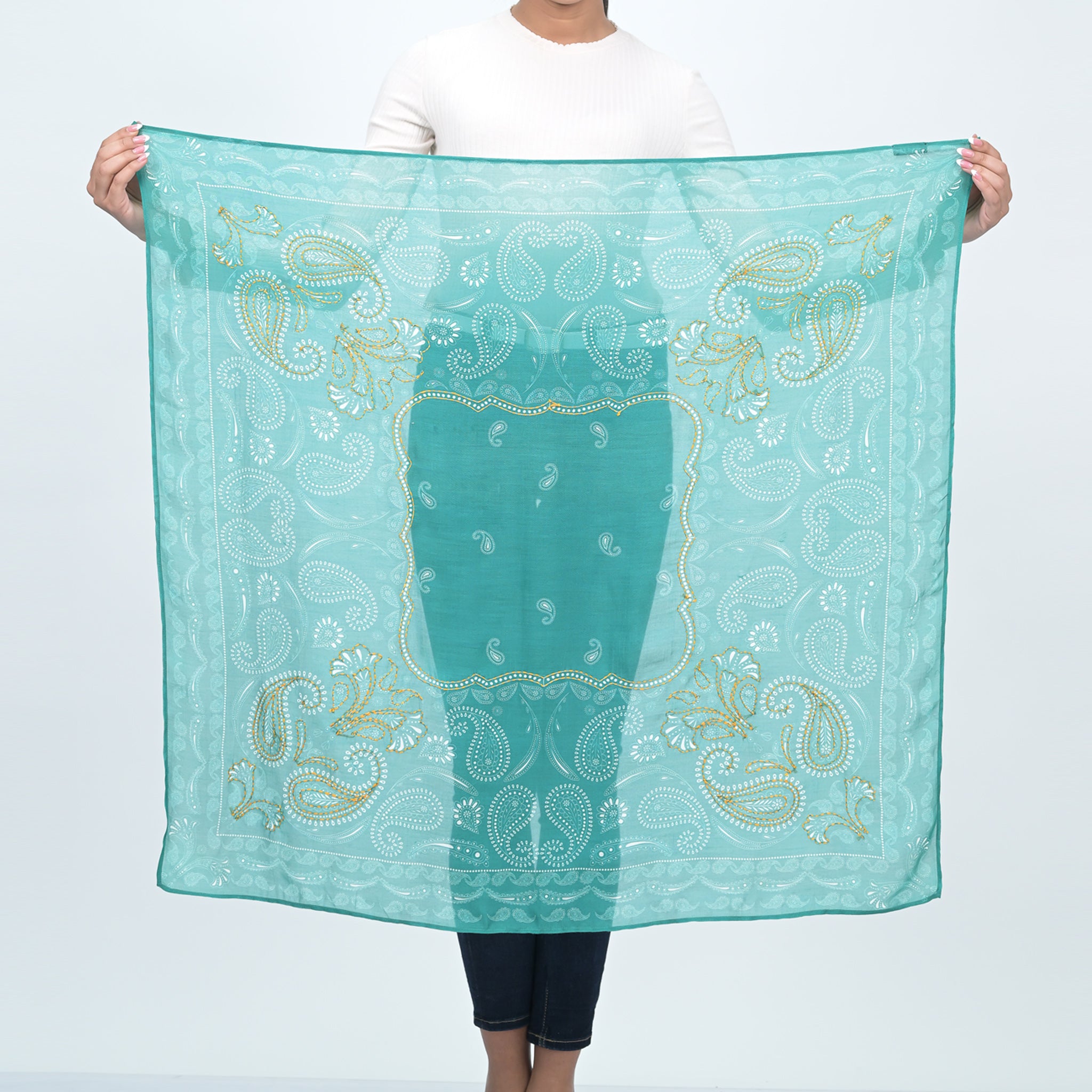 Eternal Essence Paisley Square Scarf - Pine Green