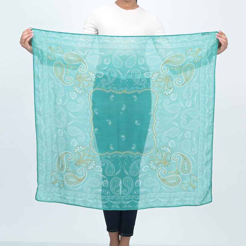 Eternal Essence Paisley Square Scarf - Pine Green