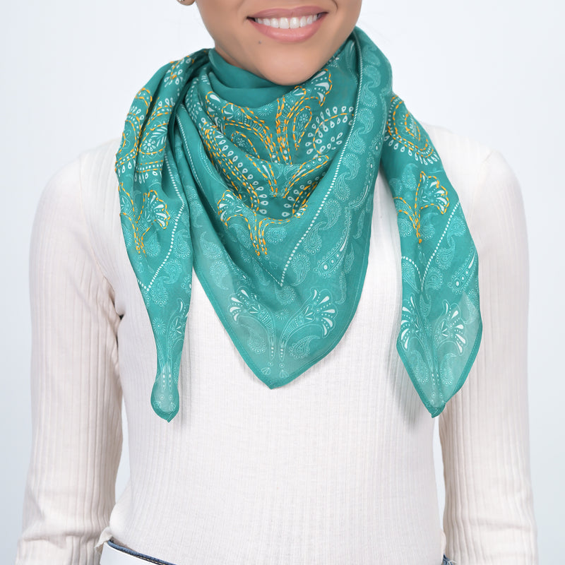 Eternal Essence Paisley Square Scarf - Pine Green