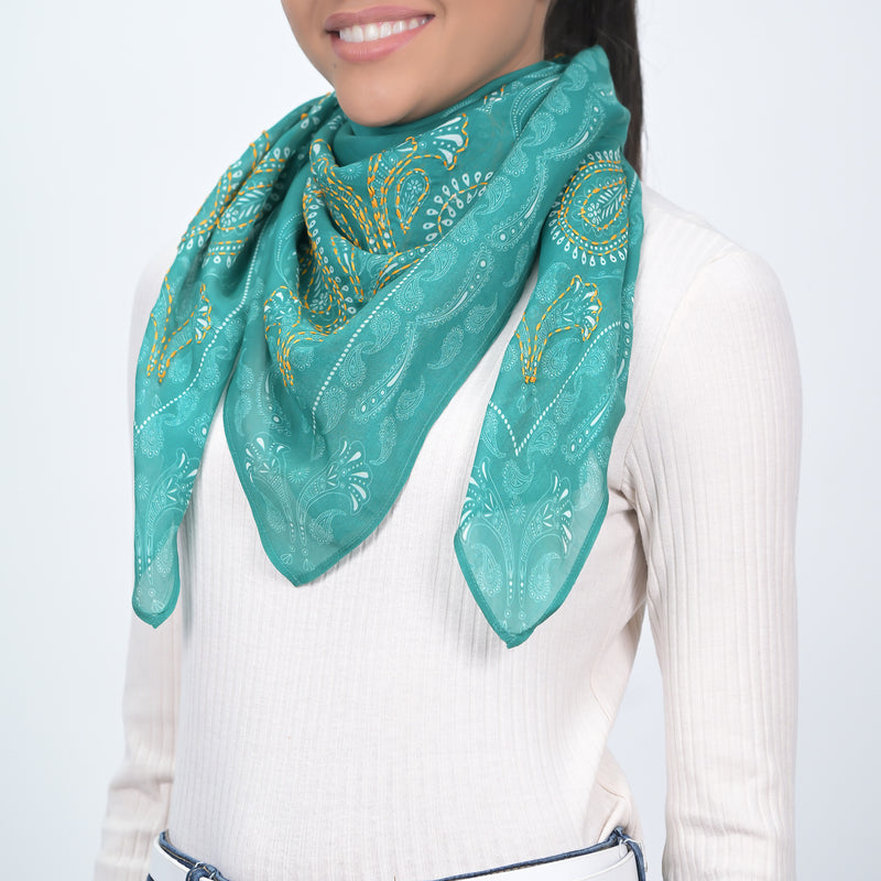 Eternal Essence Paisley Square Scarf - Pine Green