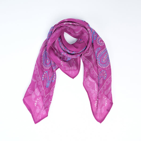 Eternal Essence Paisley Square Scarf - Raspberry