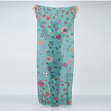 Evergreen Blossom Embroidered Wool Scarf - Spruce