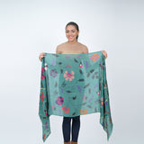 Evergreen Blossom Embroidered Wool Scarf - Spruce