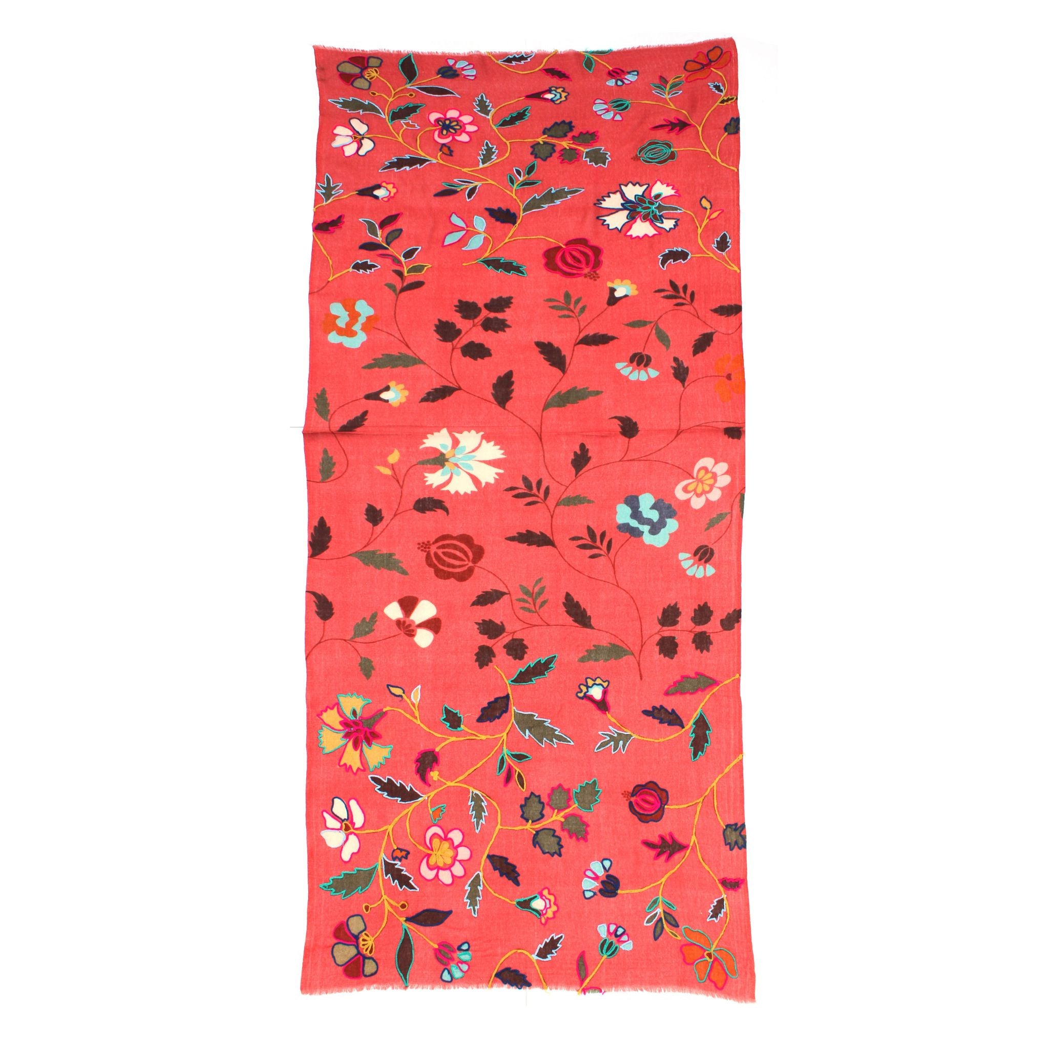 English Garden Floral Embroidered Scarf - Faded Rose