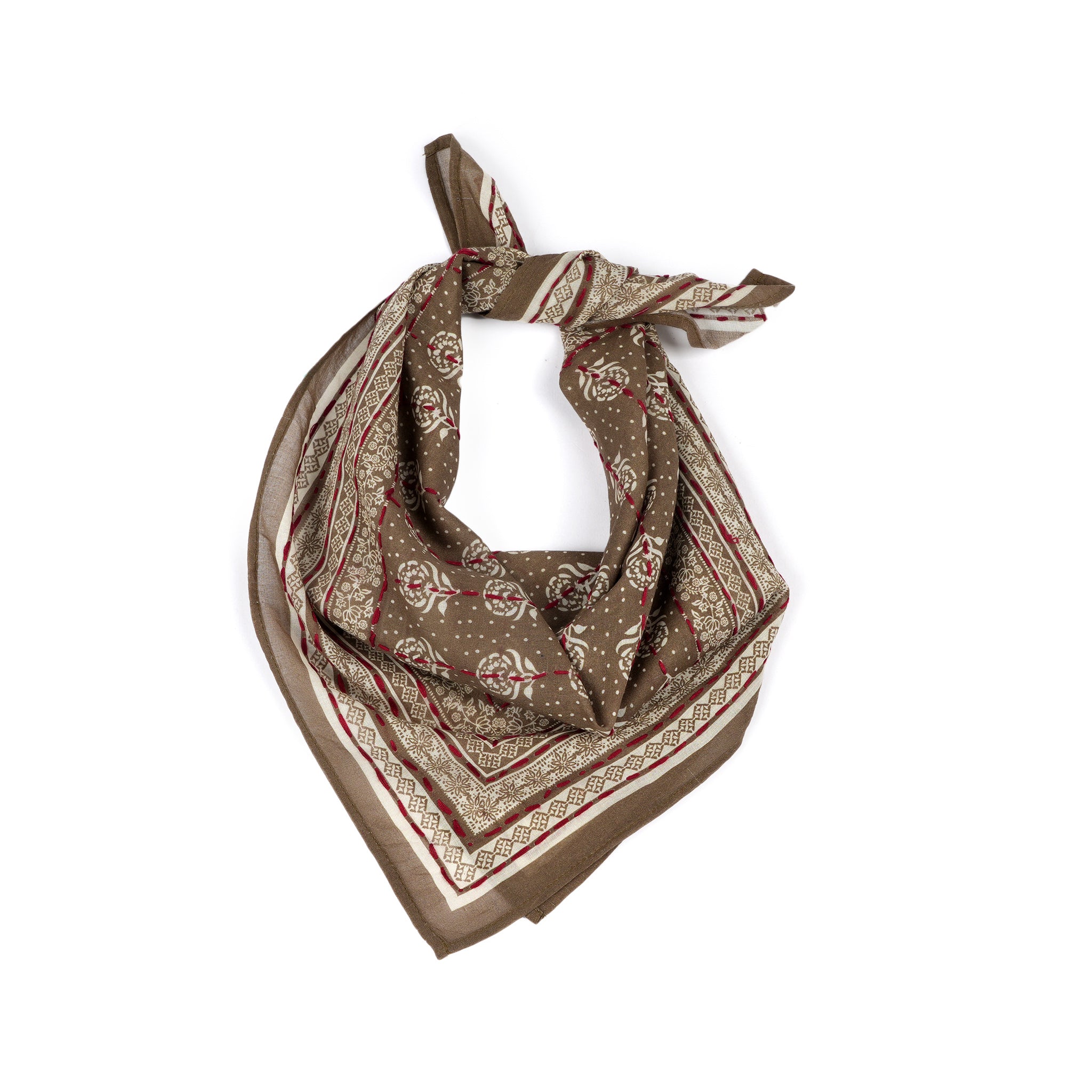 Floral Collage Cotton Bandana – Dark Tan